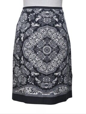 LOFT Black and White Paisley-Print Pencil Skirt